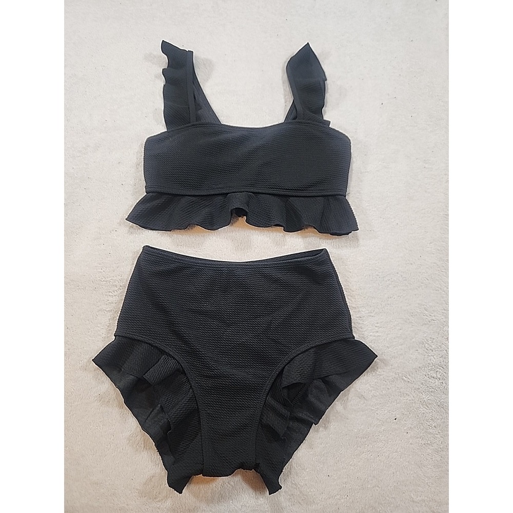 Dazy 2pc Black Seersucker Ruffle‎ High Waisted Size Medium